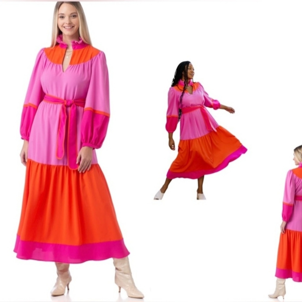 Crosby Pink and Orange Ruffle Dress